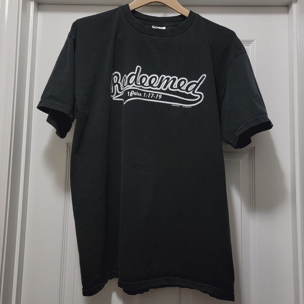 Vintage REDEEMED‎ Lord Jesus Christian Black T-Shirt 1 Peter 1:17-19 Mens XL